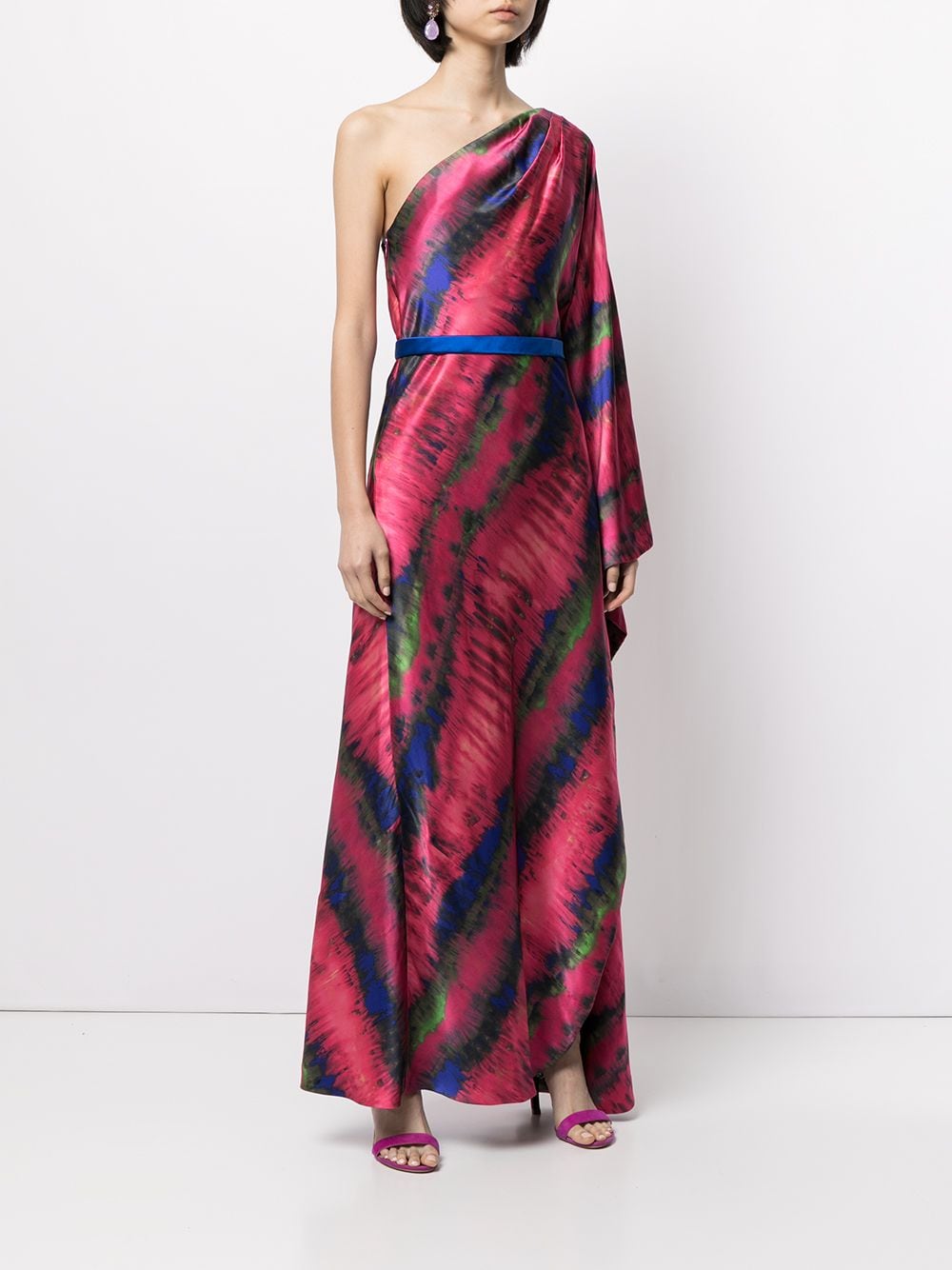 Shop Semsem One-shoulder Draped Tie-dye Dress In Pink