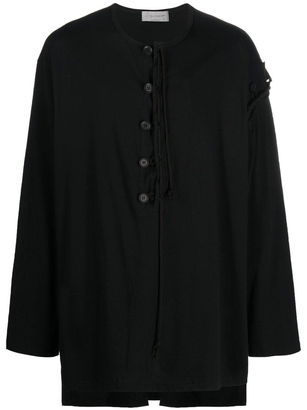 Yohji Yamamoto Asymmetric Button Tie-detail Top In Black
