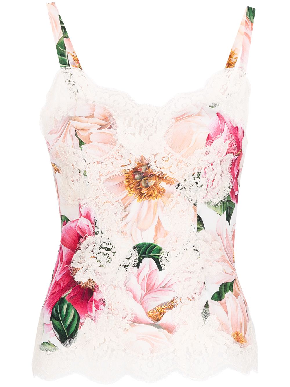 Dolce & Gabbana Lace-trim Floral-print Camisole In Pink