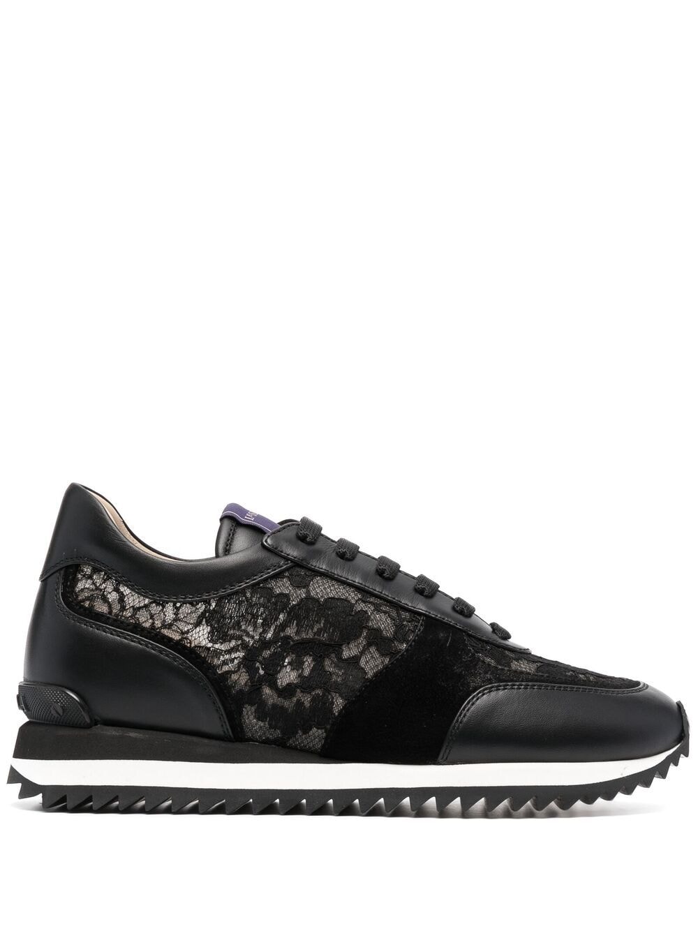 Shop Le Silla Claire Lace-embellished Leather Sneakers In Black