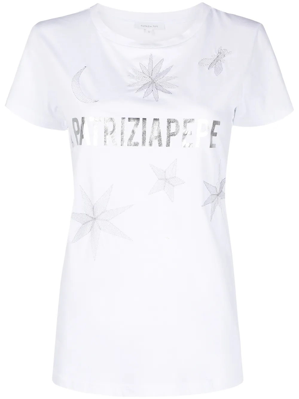 Click to view more detailed imagery on our partner's website Patrizia Pepe Logo-print Embroidered T-shirt In White
