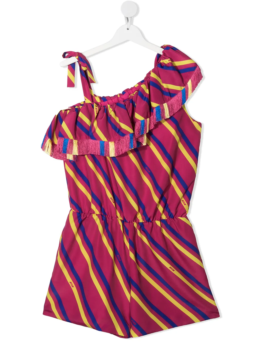 Msgm Teen One-shoulder Striped Playsuit In Pink
