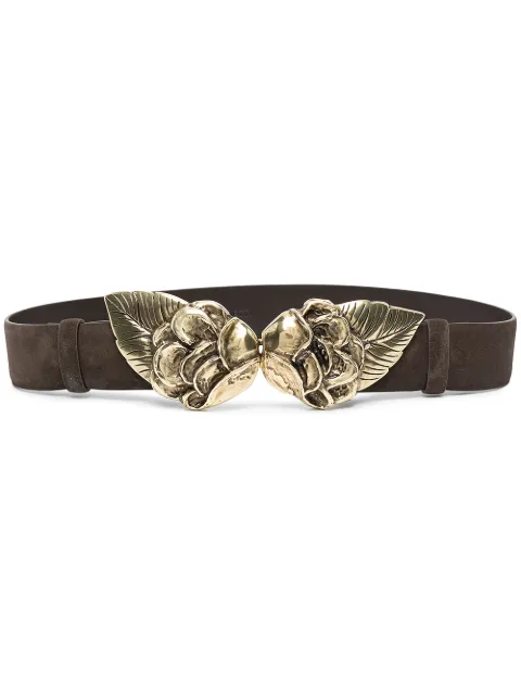 leaf-plaque suede belt