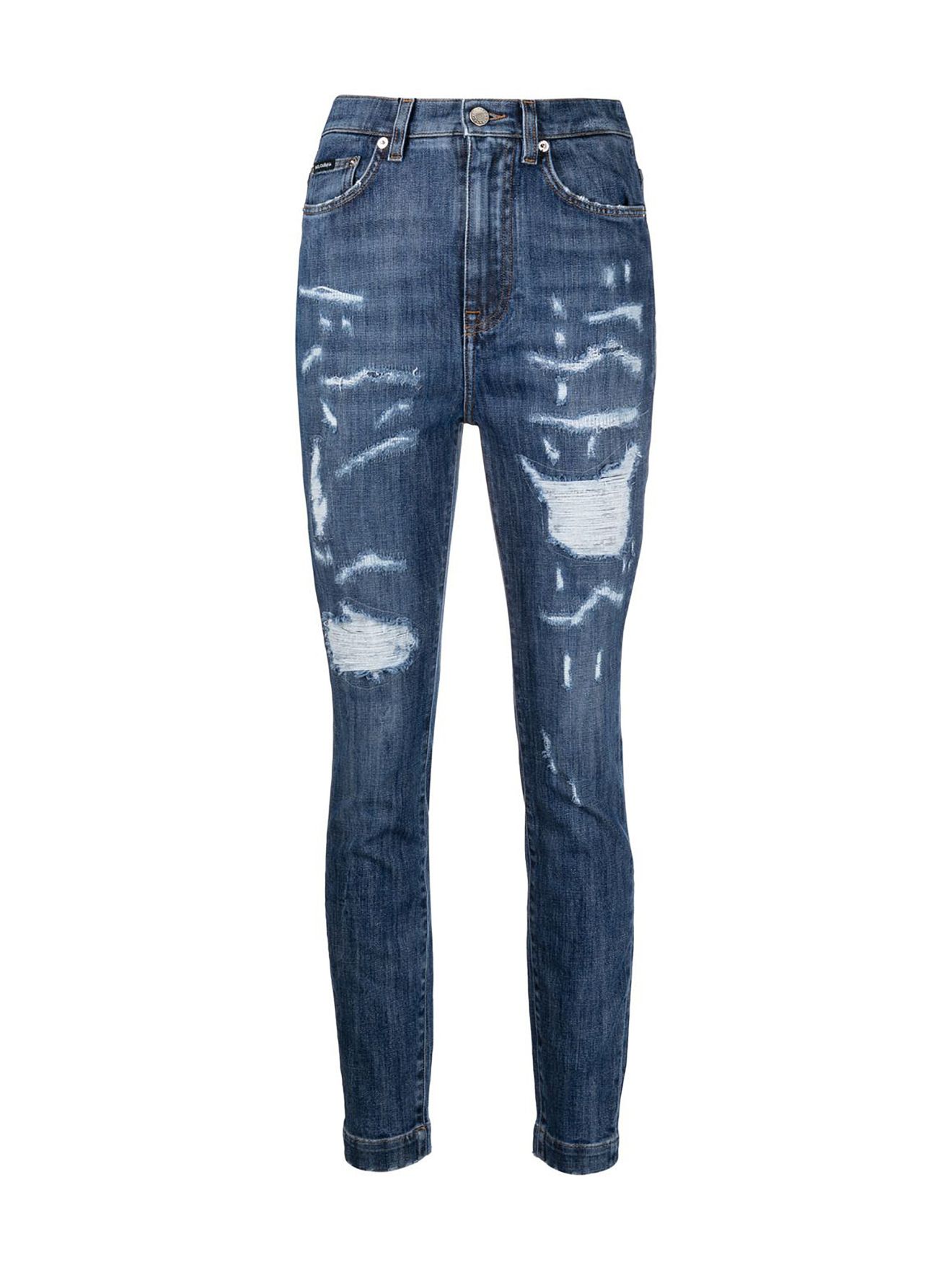 Dolce & Gabbana ripped high-waisted skinny jeans blue | MODES