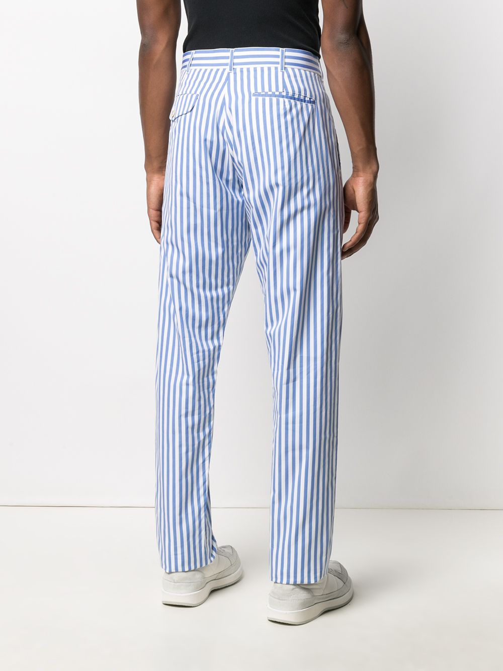 Shop Comme Des Garçons Shirt Striped Tailored Trousers In Blue