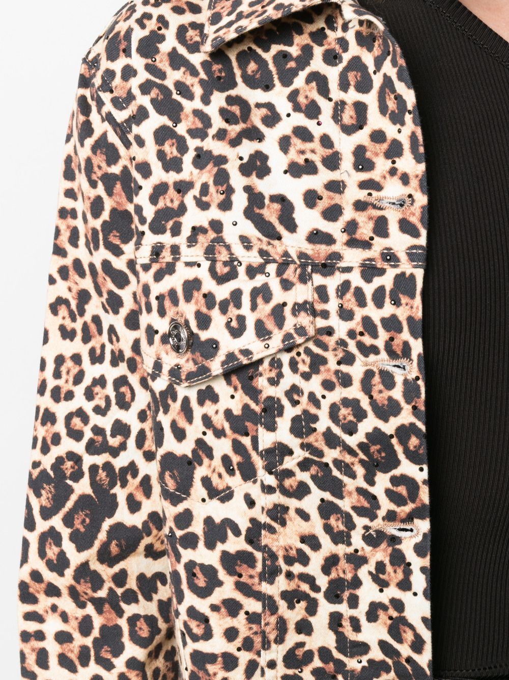 Shop Liu •jo Leopard-print Raw-cut Jacket In Neutrals