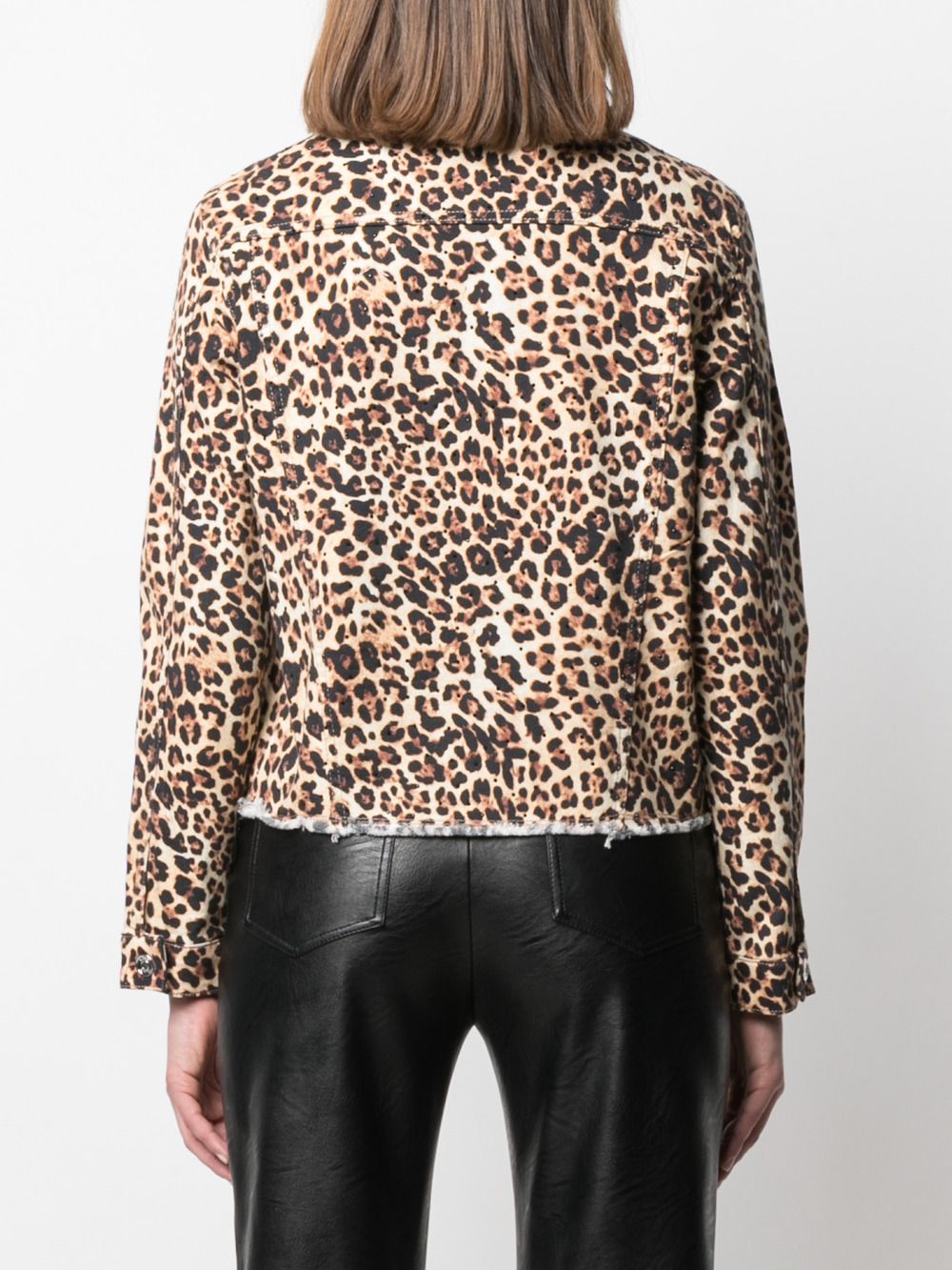 Shop Liu •jo Leopard-print Raw-cut Jacket In Neutrals