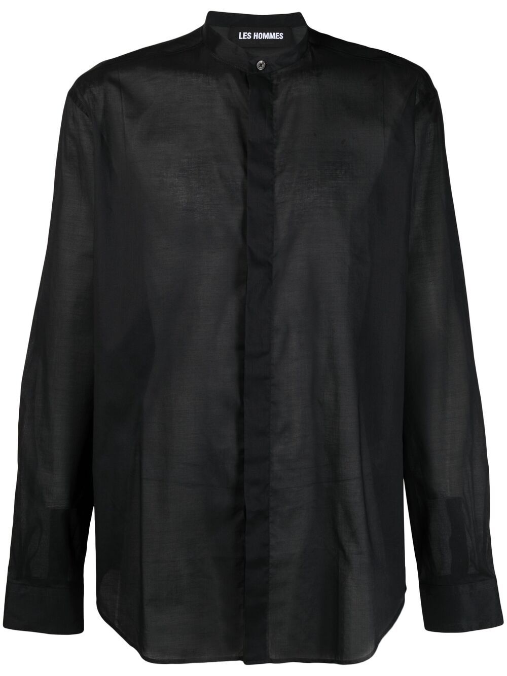 Les Hommes Semi-sheer Band-collar Shirt In Black