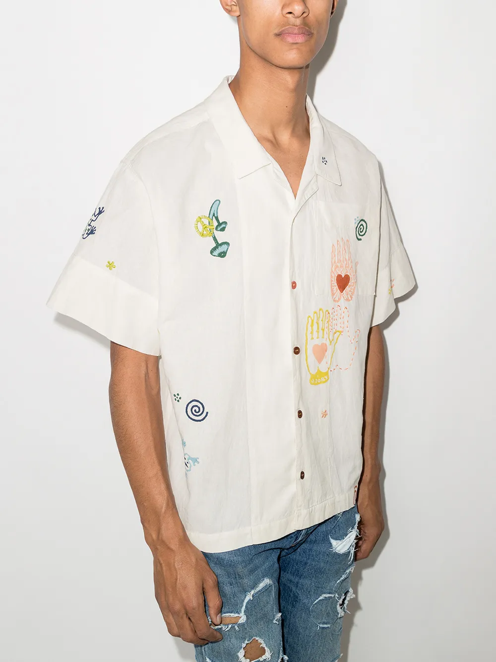 STORY mfg. Greetings Embroidered short-sleeve Shirt - Farfetch