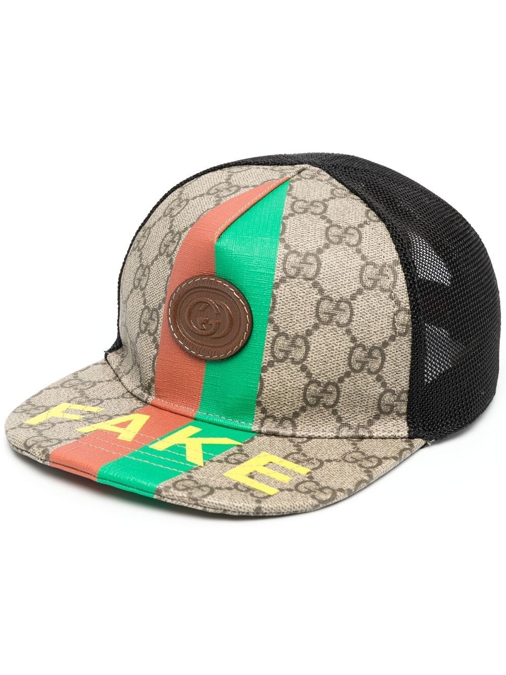 Gucci Patchwork Slogan-print Cap In Braun