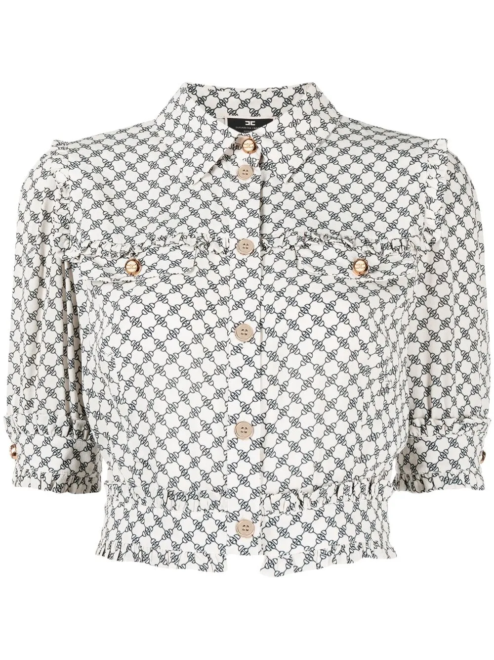 Elisabetta Franchi Horsebit Patterned Cropped Shirt In Neutrals