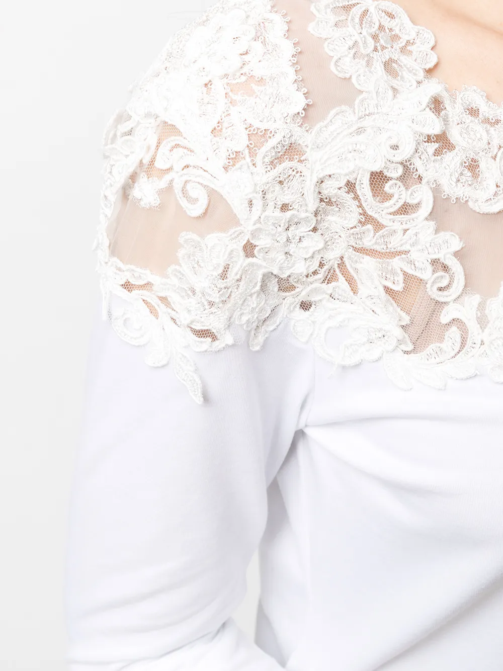 фото Ermanno scervino топ с длинными рукавами и кружевной отделкой