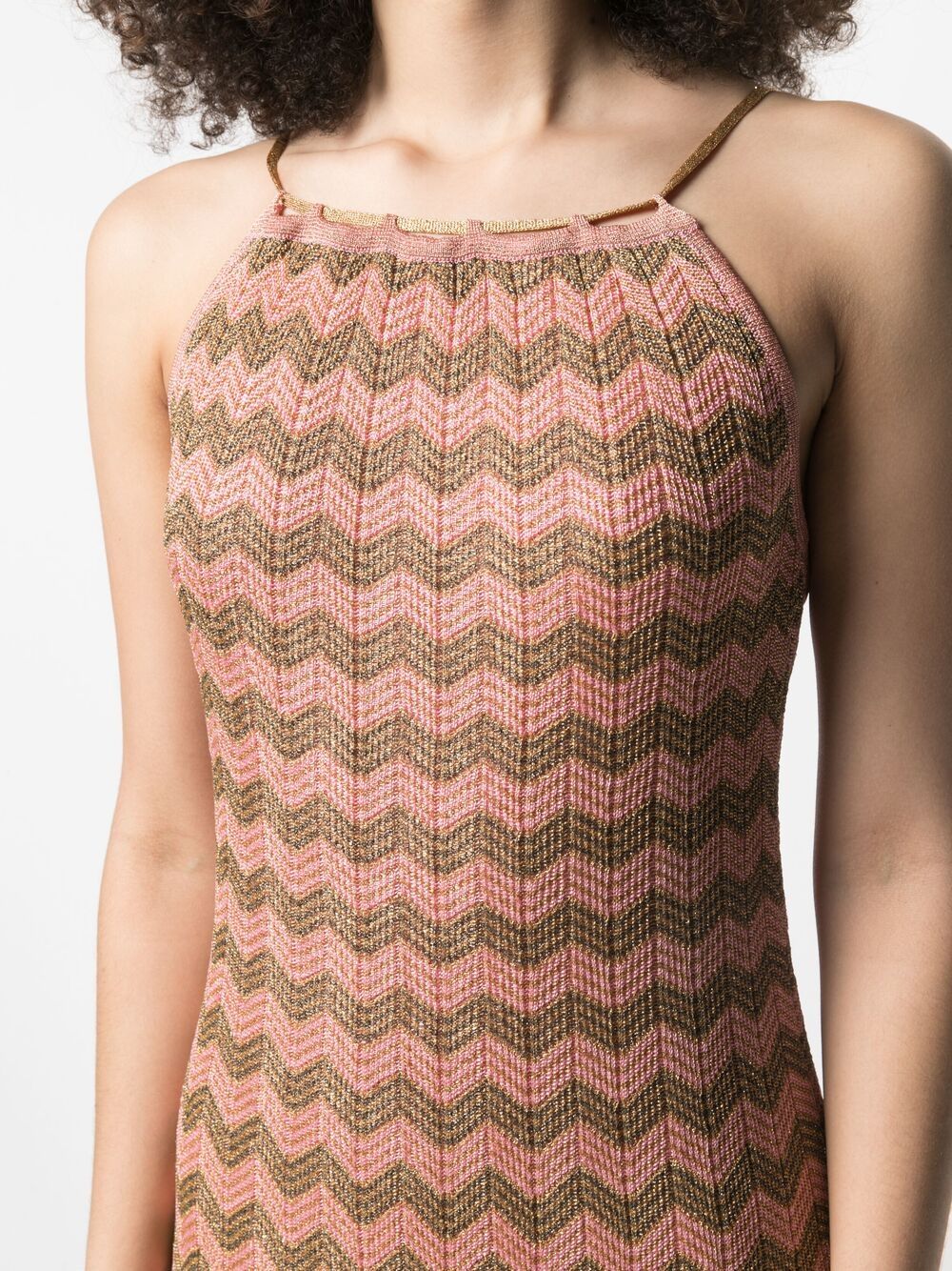 фото M missoni длинное платье в технике кроше с узором зигзаг