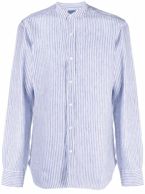 Barba band-collar striped linen shirt