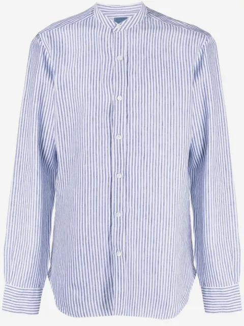 Barba band-collar striped linen shirt
