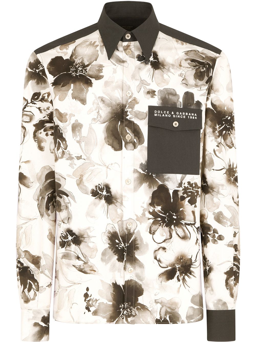 Dolce & Gabbana Floral-print Stretch Cotton Shirt In White