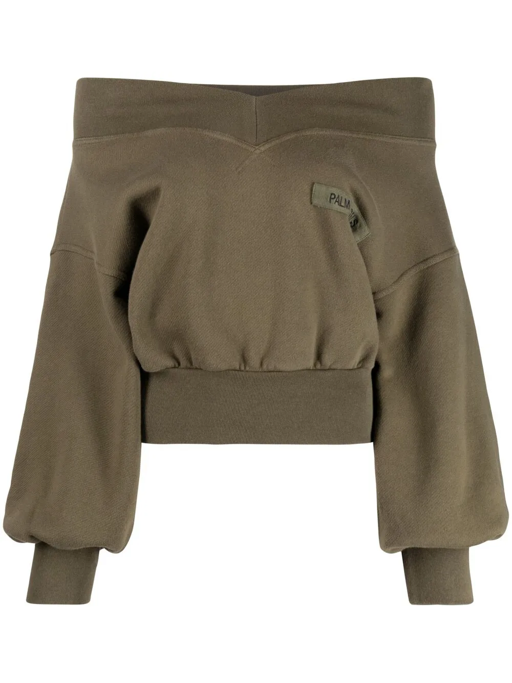 Palm Angels Off Shoulder Sweatshirt In Green