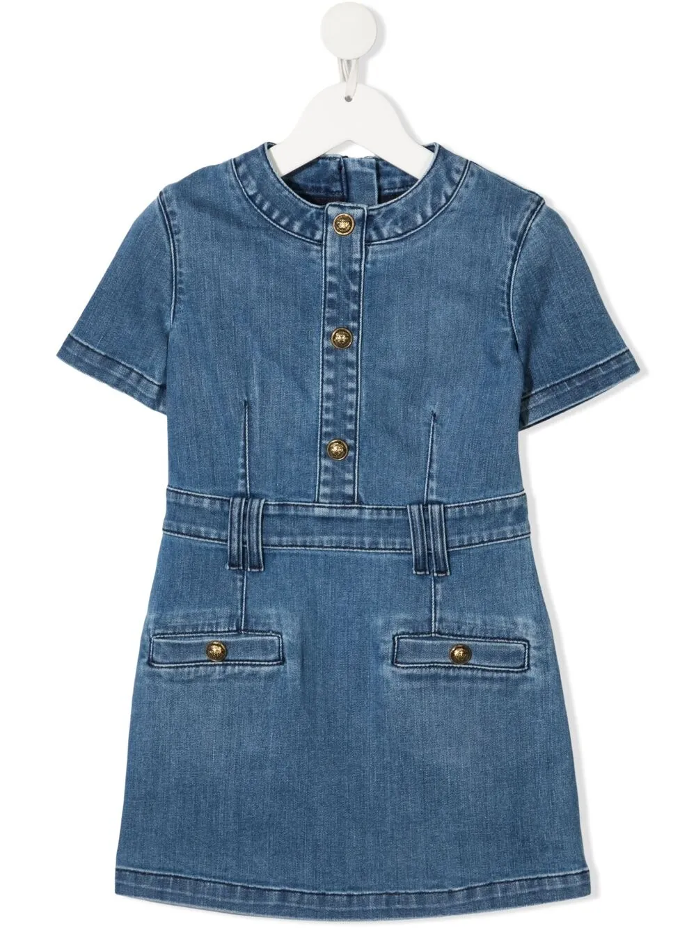 фото Balmain kids джинсовое платье с короткими рукавами