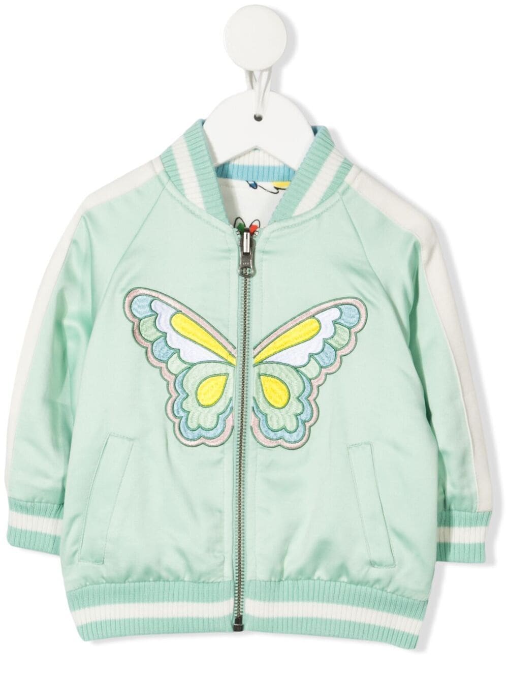 Stella Mccartney Babies' Butterfly-embroidered Bomber Jacket In Green