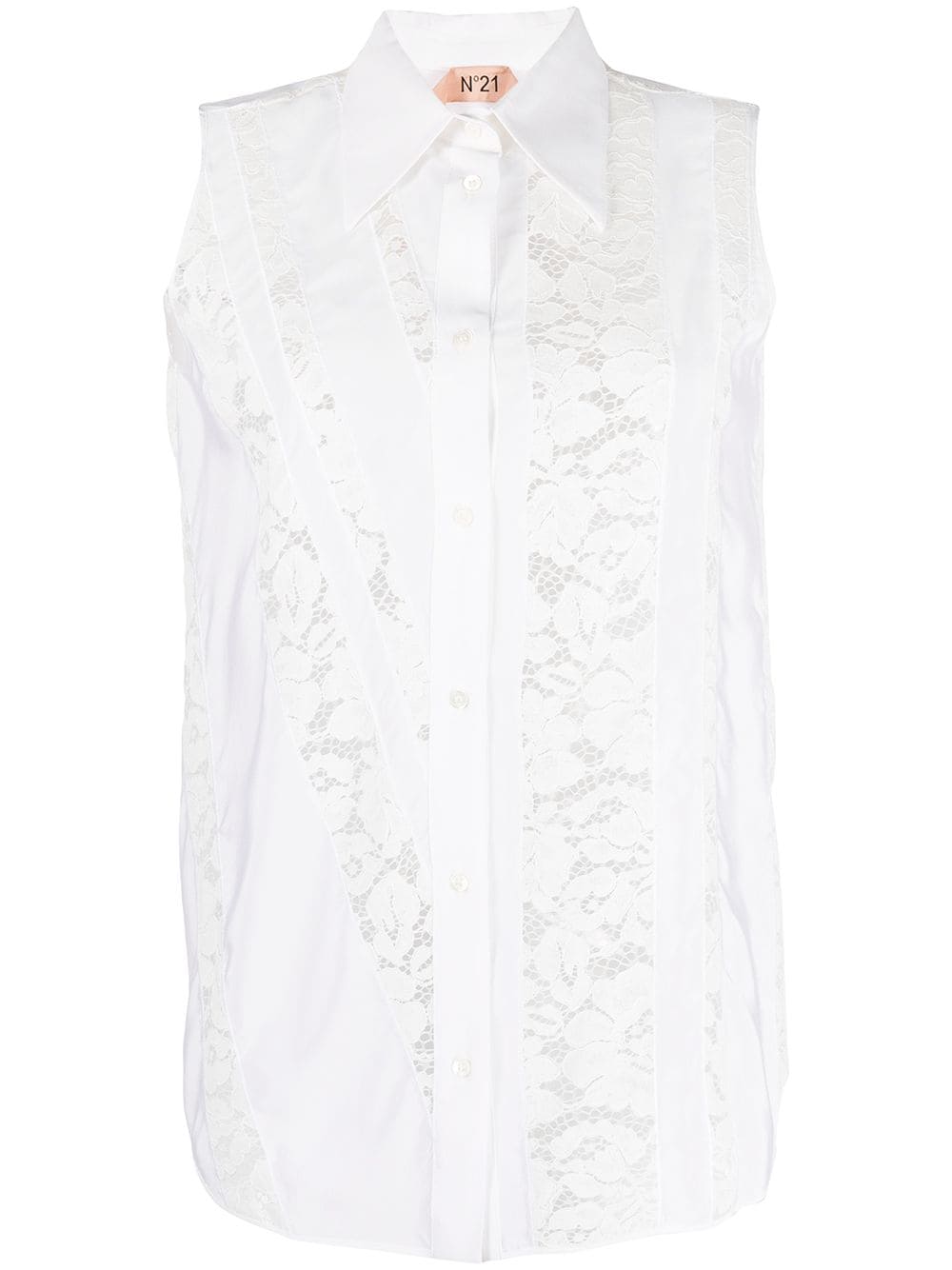 N°21 Floral Lace Panel Sleeveless Shirt In White