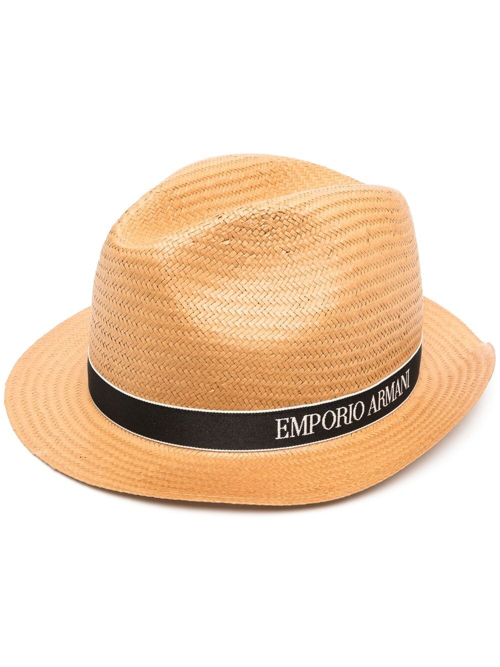 Emporio Armani Stripe Detailing Logo Fedora Hat In Neutrals