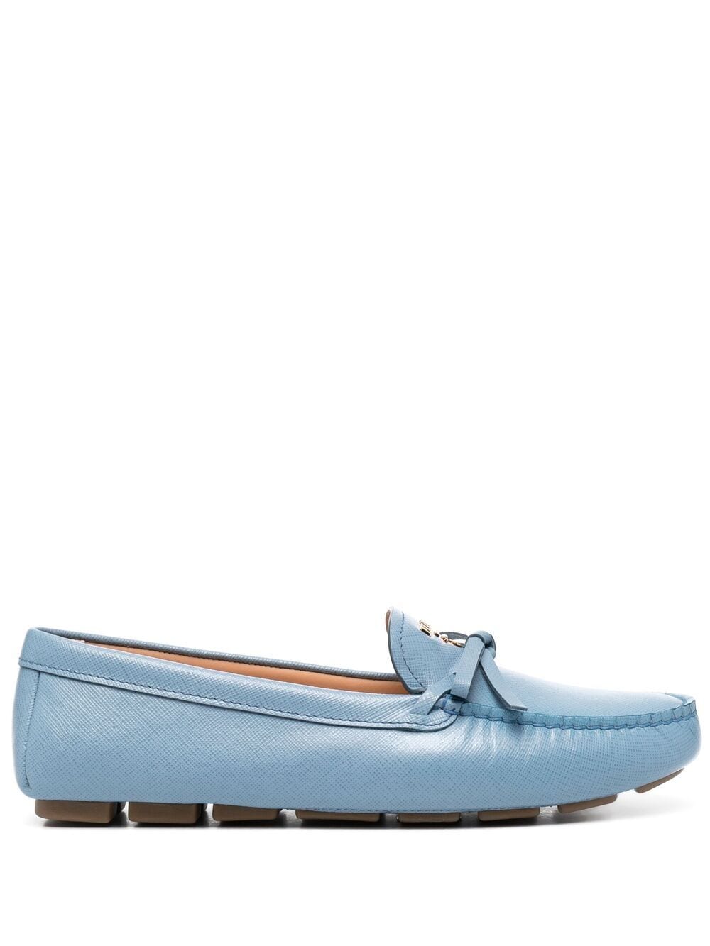 Prada Logo-plaque Bow-detail Loafers In Blue