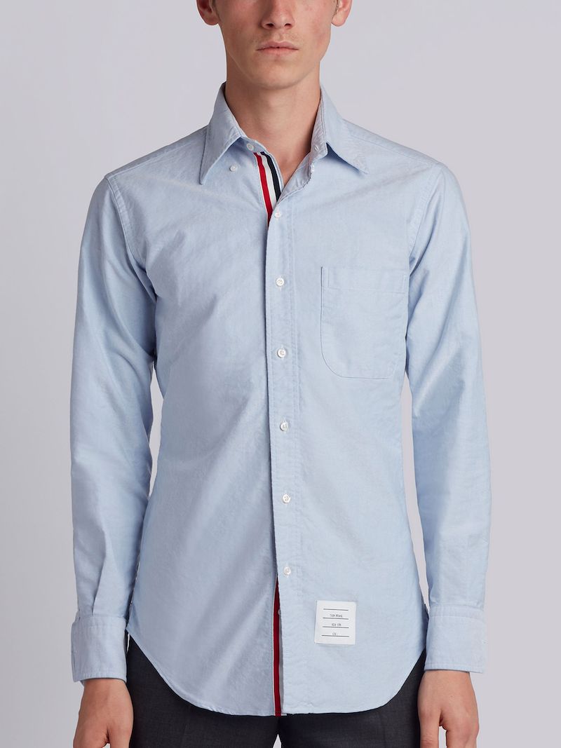Light Blue Cotton Oxford Grosgrain Placket Shirt