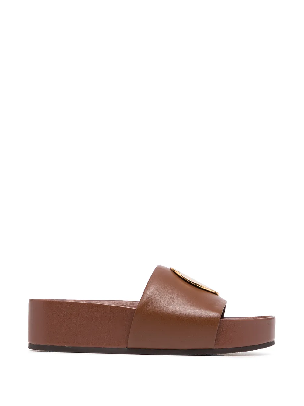 Tory Burch Patos Leather Platform Slide Sandals In Brown