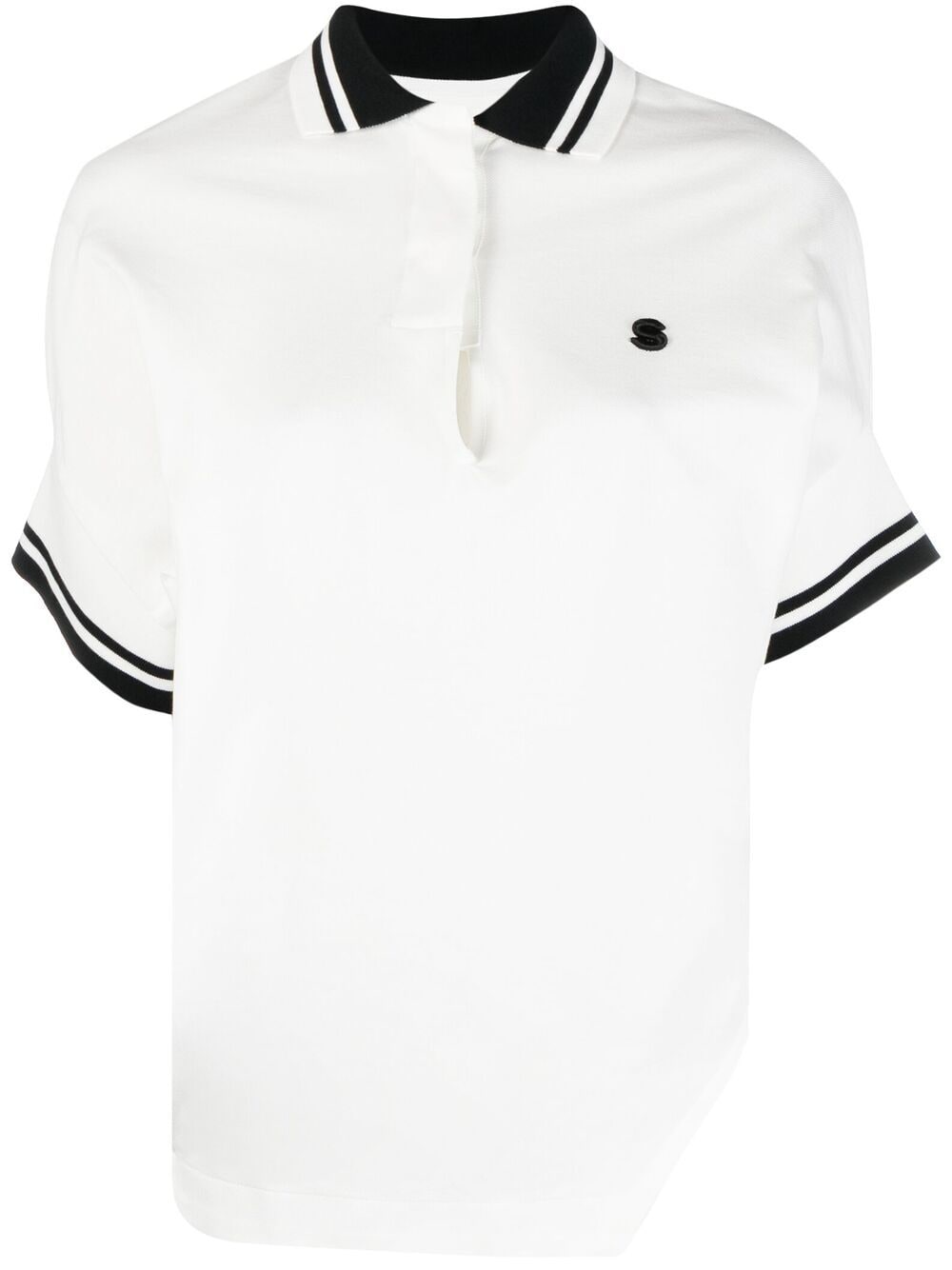 Sacai Contrasting-trim Cotton Polo Shirt In Weiss