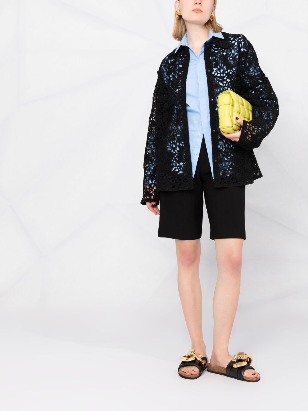 Shop Valentino Floral-lace Shirt Jacket In Black
