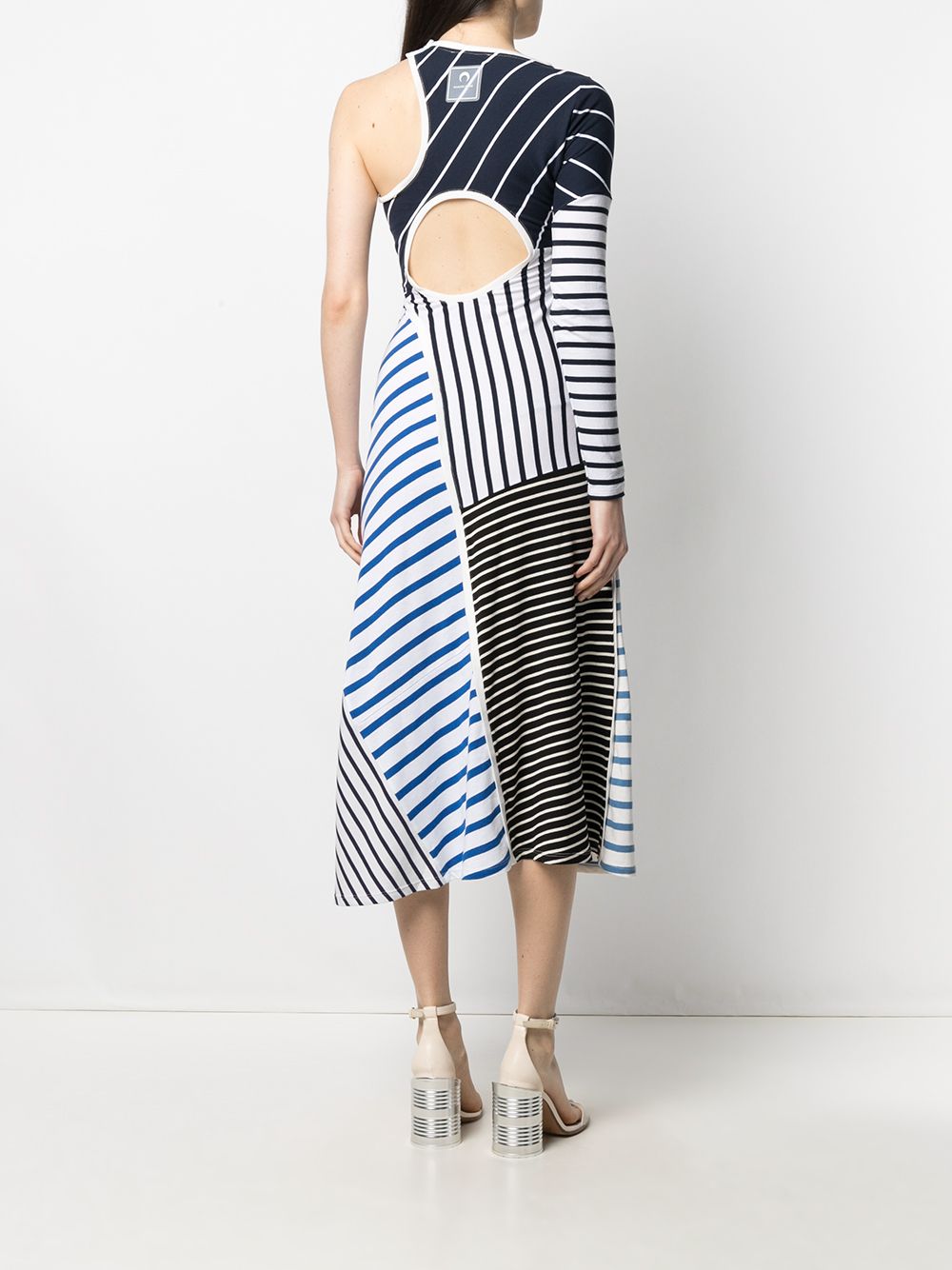 Shop Marine Serre Striped Cut-out Asymmetric Dress In Blue