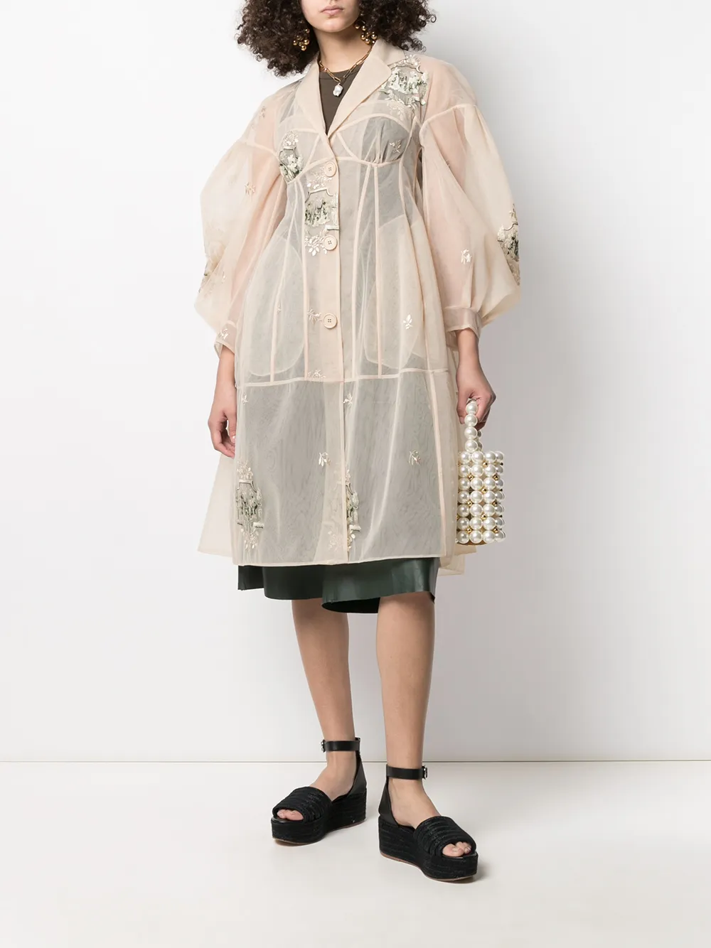 фото Simone rocha пальто из тюля с цветочной вышивкой