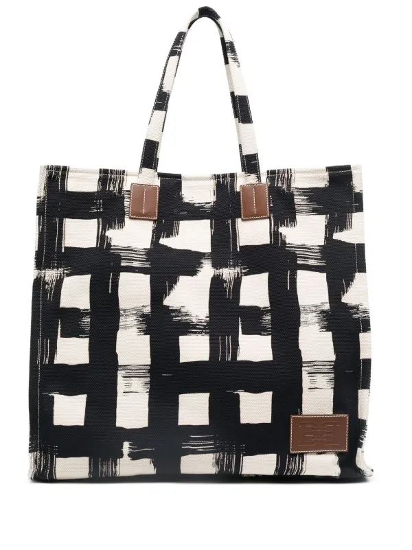 Bally Painted Check Pattern Tote in Neutrals