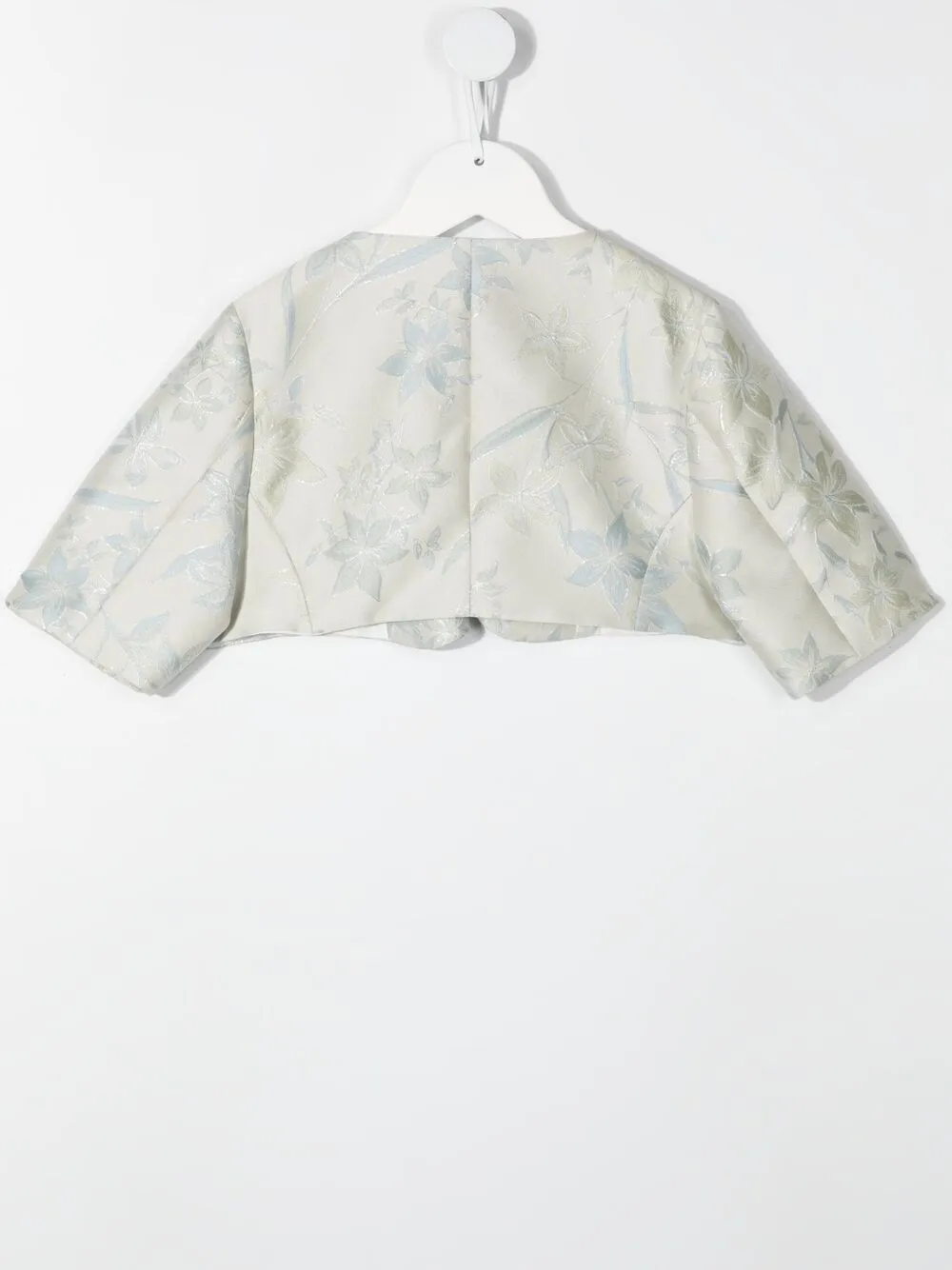 Shop La Stupenderia Magda Floral Jacquard Cropped Jacket In Neutrals