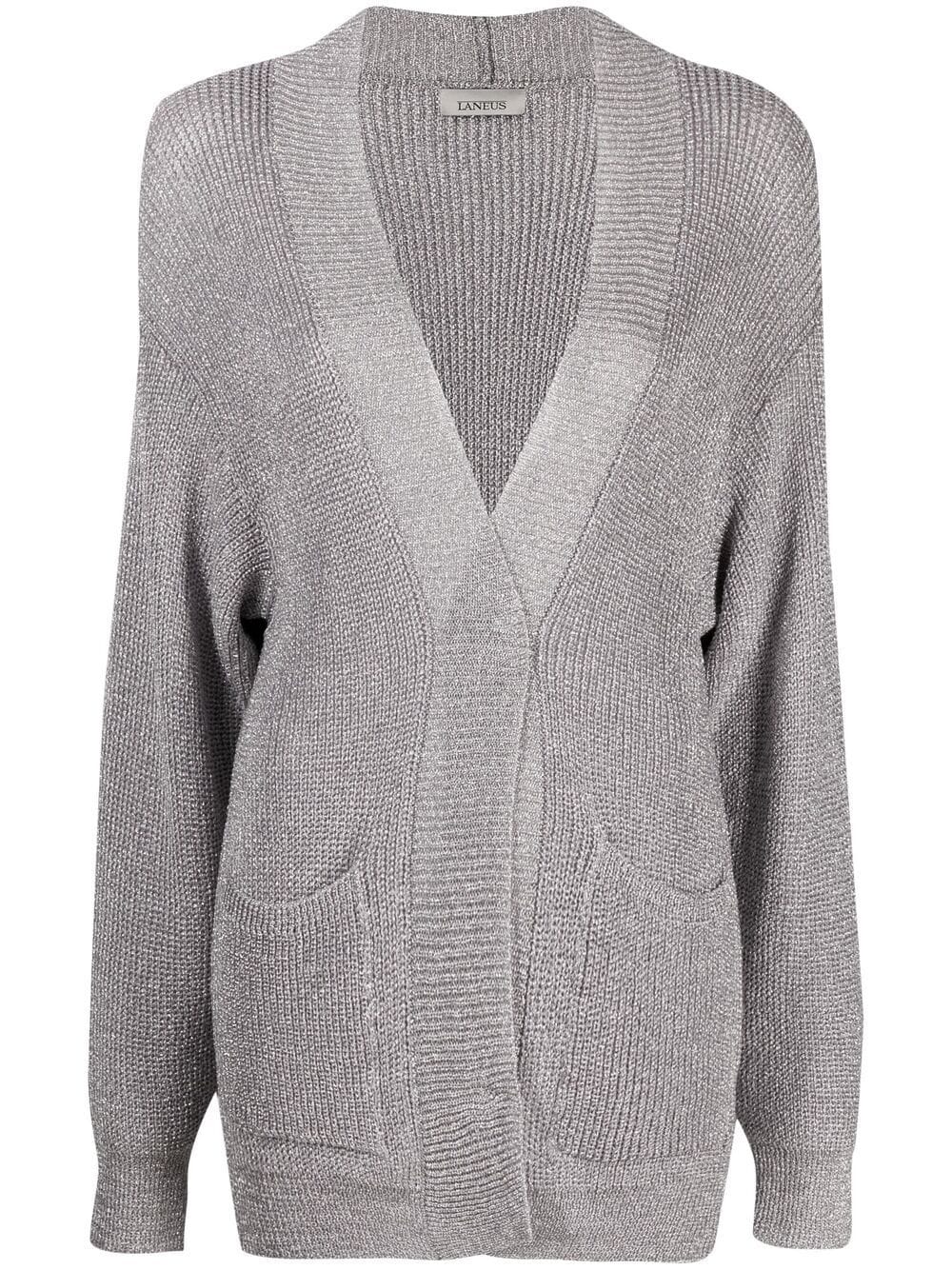 Laneus Metallic-thread Knitted Cardigan In Silver