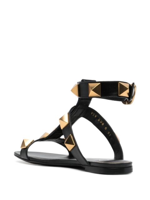 Shop black Valentino Garavani Roman Stud ankle-strap sandals with ...