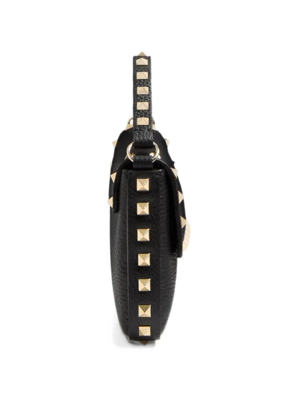 Valentino Garavani Rockstud Grainy Calfskin Pouch | Black | FARFETCH