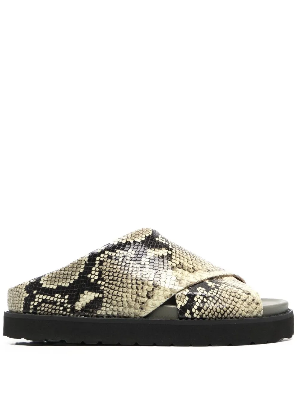 GANNI SNAKESKIN-EFFECT CROSS-STRAP SANDALS