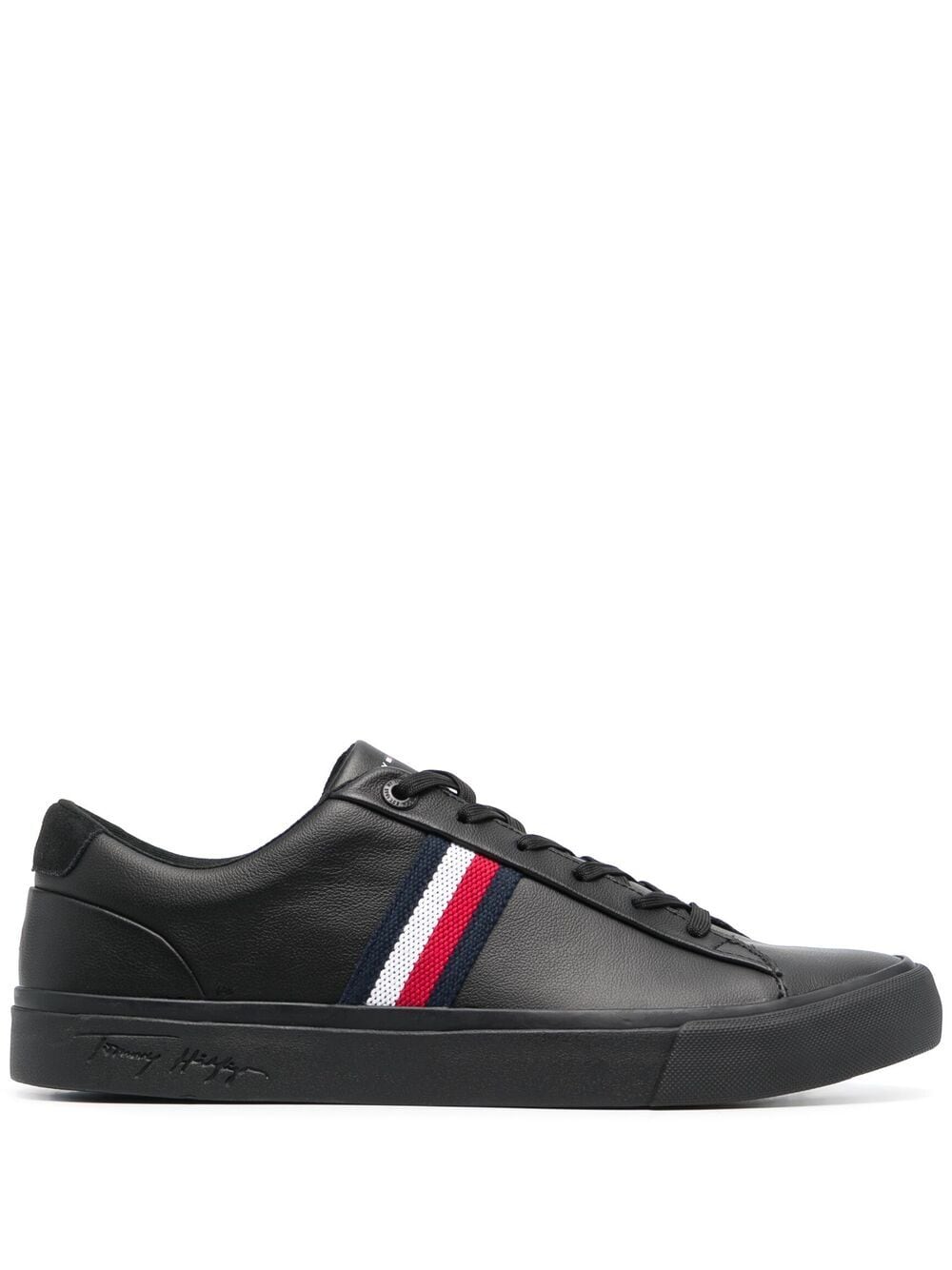 Tommy Hilfiger Stripe-detail Lace-up Trainers In Black