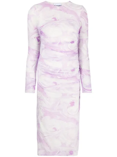 plus cream marble print ruched side midi skirt