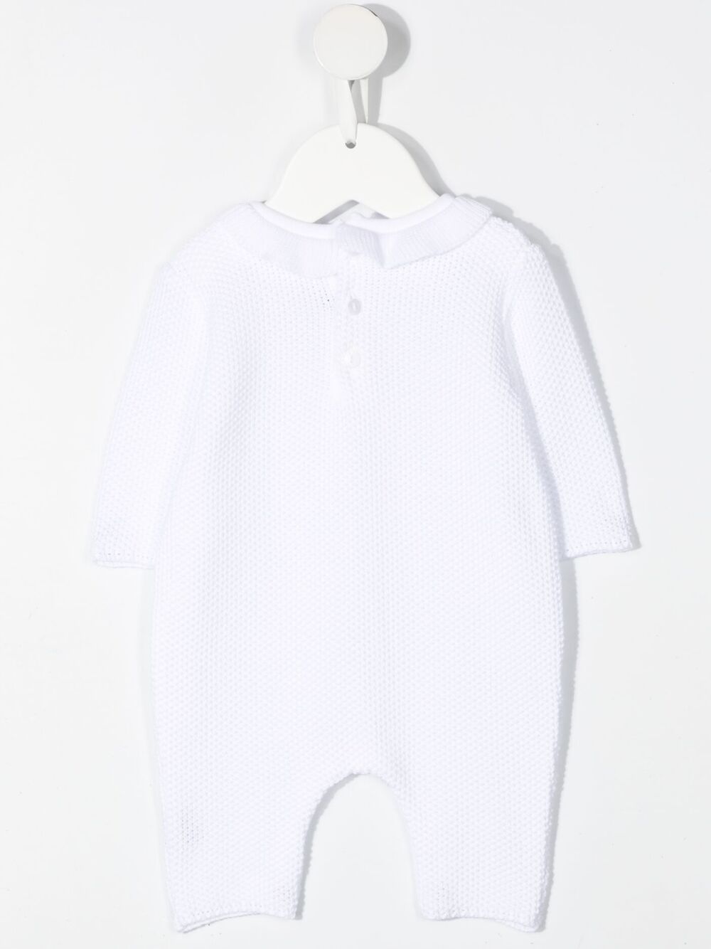 Shop Little Bear Bow-detailed Knitted Babygrow In 白色
