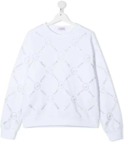 Pinko Kids سويت شيرت كاروهات مزين بخرز وشعار الماركة