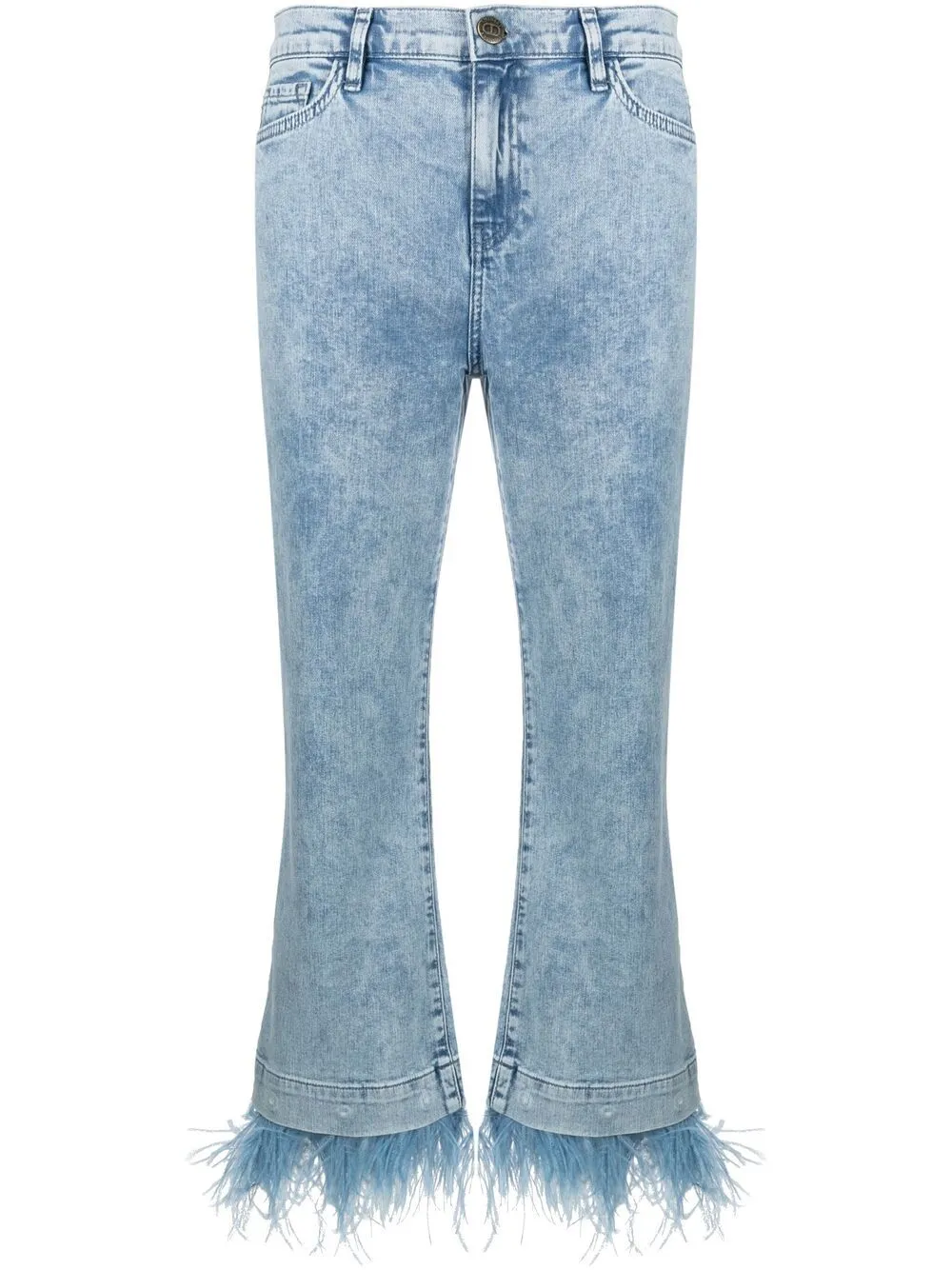 feather fringe trim cropped jeans 