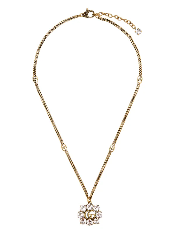 Gucci Double G Crystal Embellished Necklace Farfetch - Gucci Double G Pendant Necklace