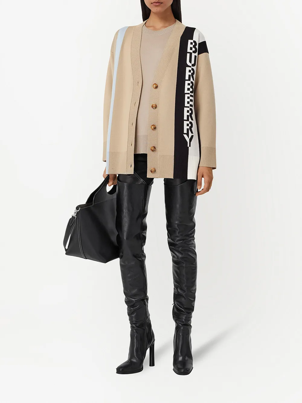 Image 2 of Burberry logo jacquard V-neck cardigan