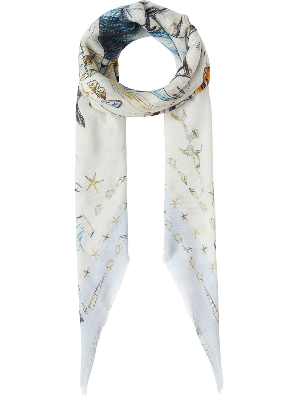 Marine sketch-print cashmere large square scarf