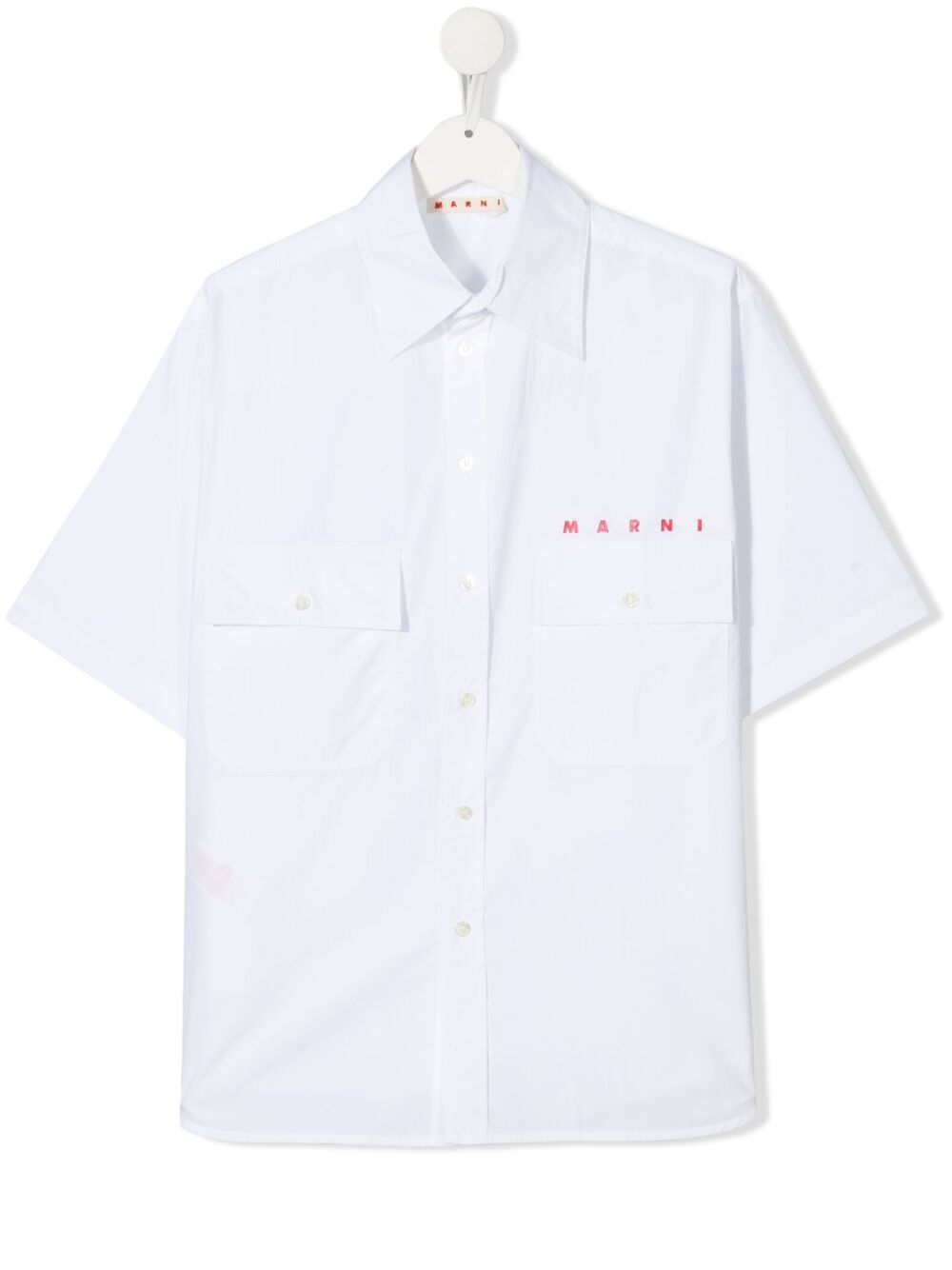 Shop Marni Logo-print Cotton Shirt In White