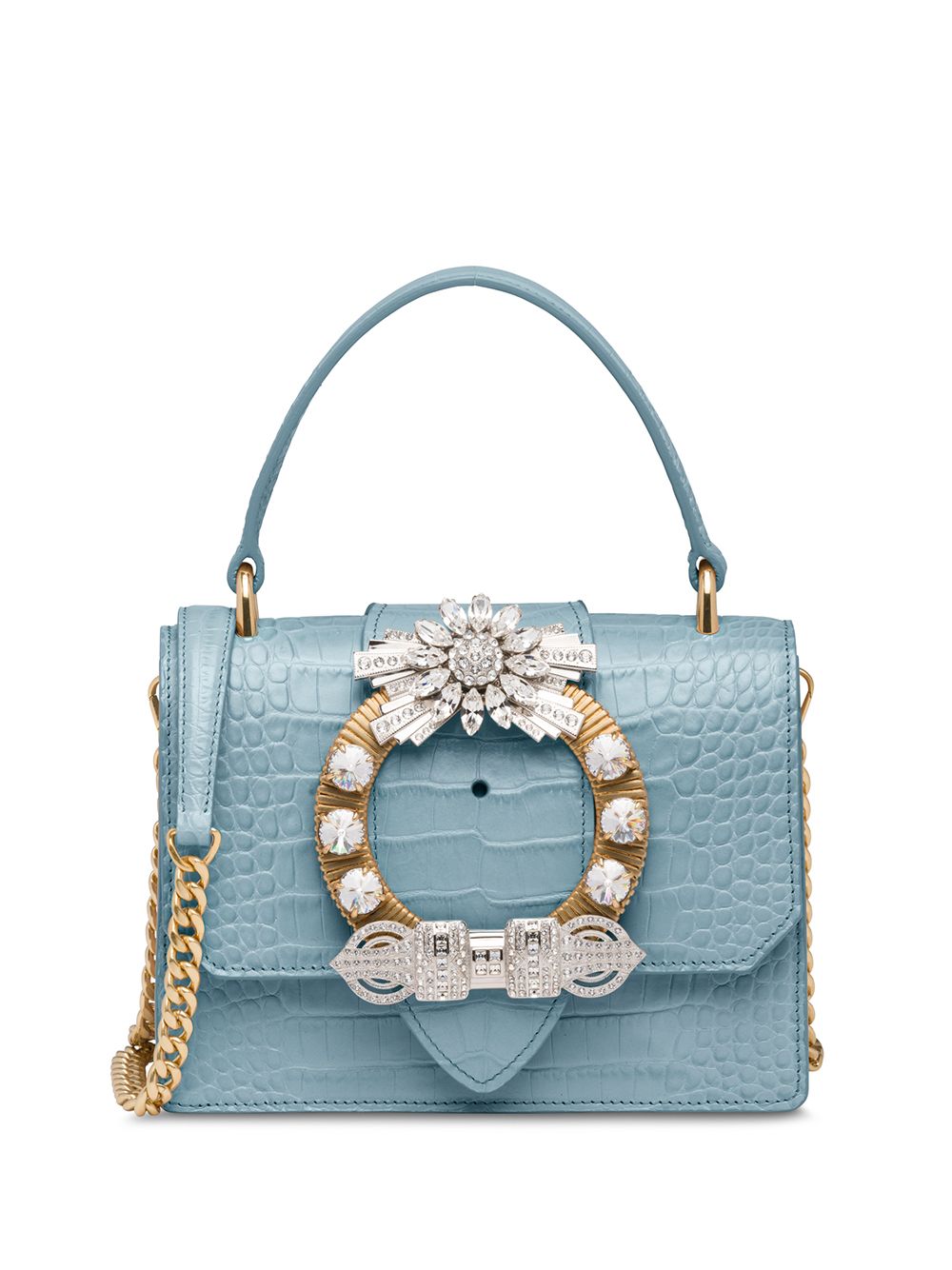 Miu Miu Miu Lady Crocodile-embossed Handbag In Blue