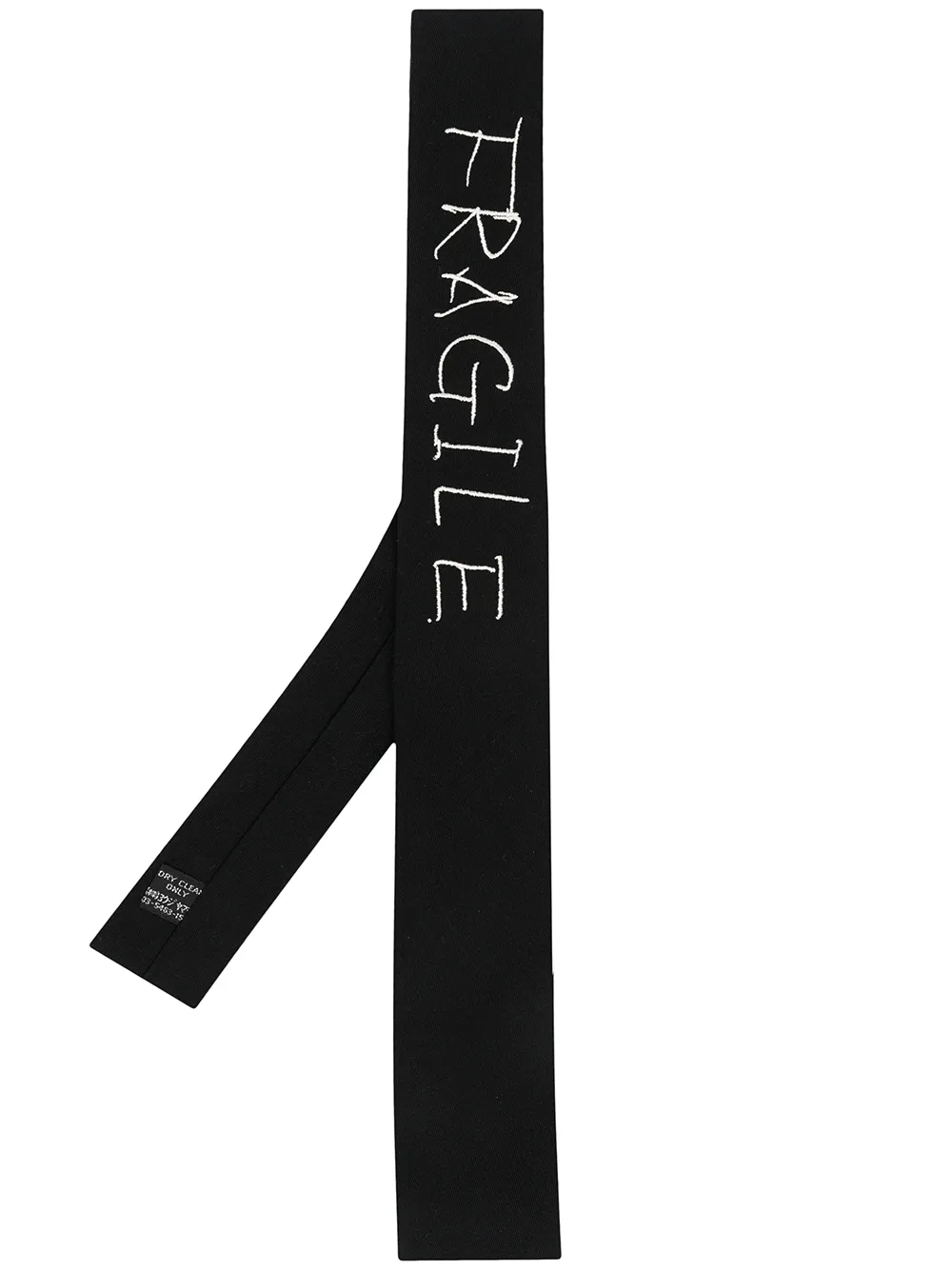Yohji Yamamoto fragile ナロータイ Yohji Yamamoto Fragile Slogan Embroidered Tie In Black | ModeSens
