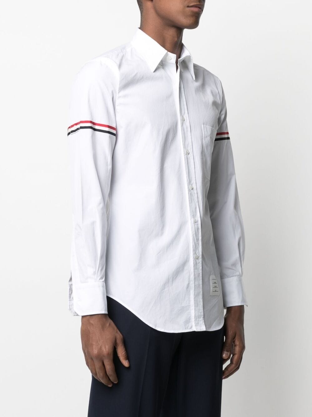 Shop Thom Browne Rwb Stripe Detail Sleeve Shirt In White
